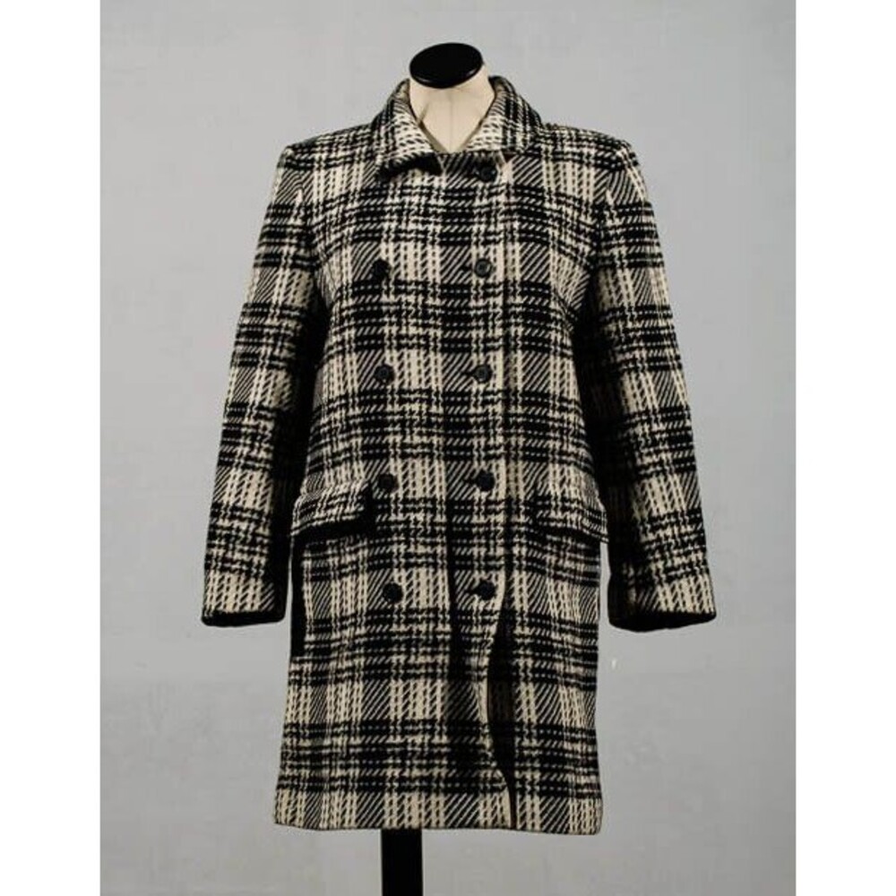 Alexon 100% Pure New Wool Houndstooth Check Double Breasted Jacket Coat Sz 8